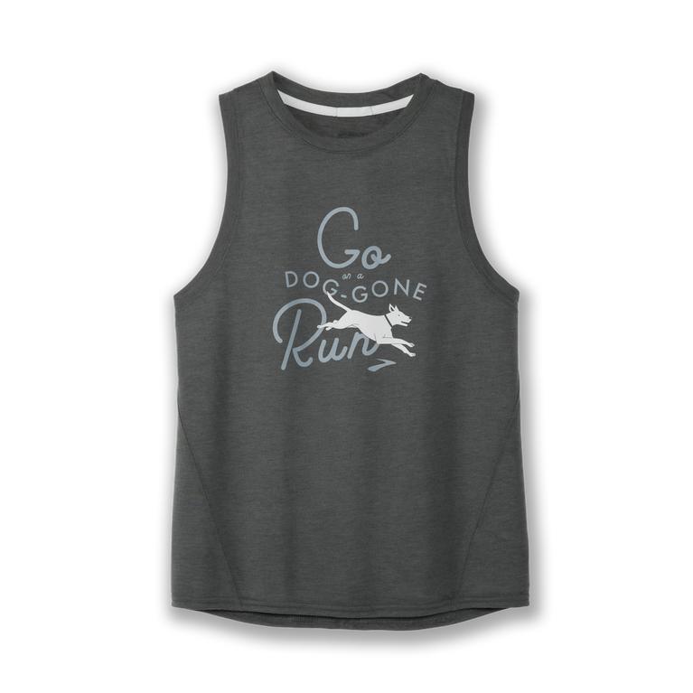 Brooks Distance Graphic Running Tank Top - Women's - Heather Dark Oyster/Dog Gone/grey (26137-TNLF)